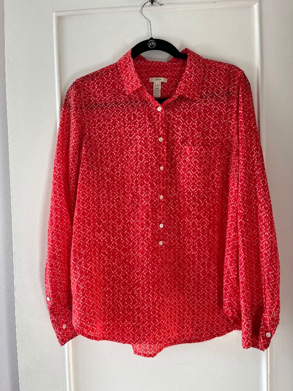 J-Crew Poppy-Colored Causal 3/4 Button-Up, Cotton and Silk,  Women's Medium